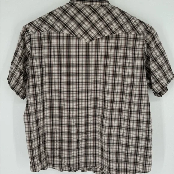 Vintage Wrangler Men’s Short Sleeve Brown Plaid Pearl Snap Shirt No Sz Tag U6 - Picture 3 of 4